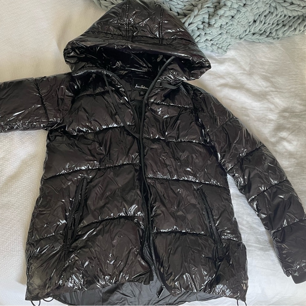 Sam Edelman Black Shiny Winter Coat. Warm and fun. Size XS slightly oversized